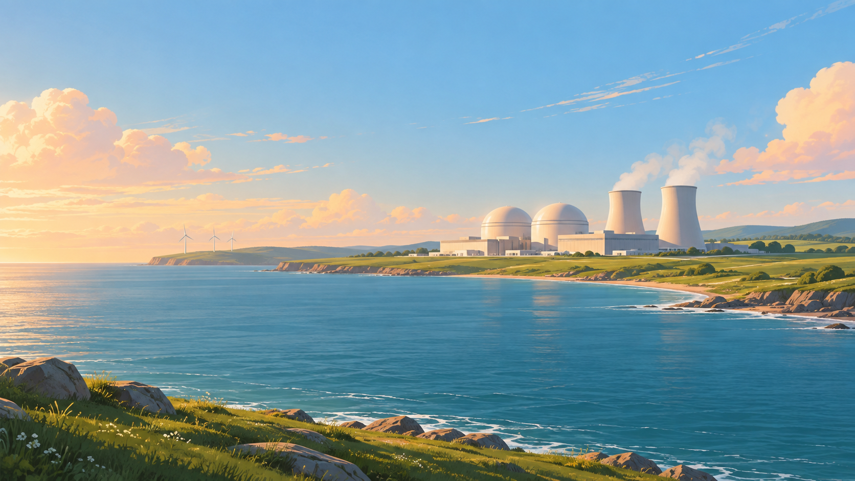 Иллюстрация промышленной инфраструктуры на морском побережье